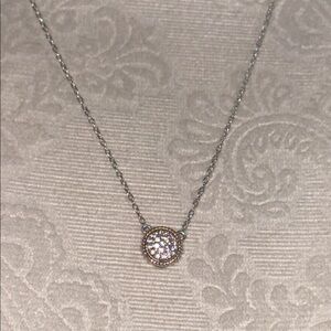 14K Solid Gold & 925 Elegant Sterling Silver Necklace with Crystal Pendant